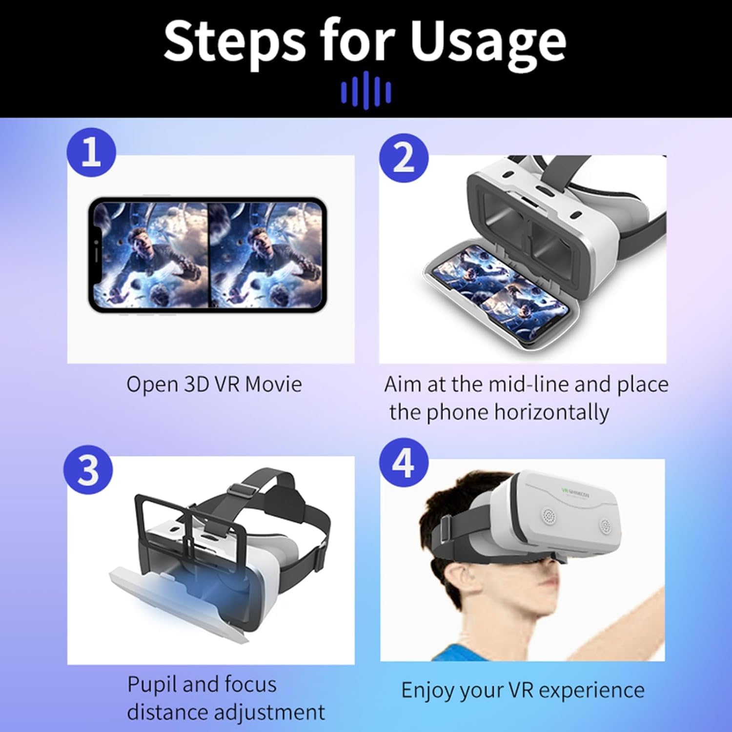 Occhiali VR 3D, Cuffie Realtà Virtuale HD per Smartphone 5 a 7 pollici, Visore VR Compatibile iOS/Android, per Film e Giochi (White)