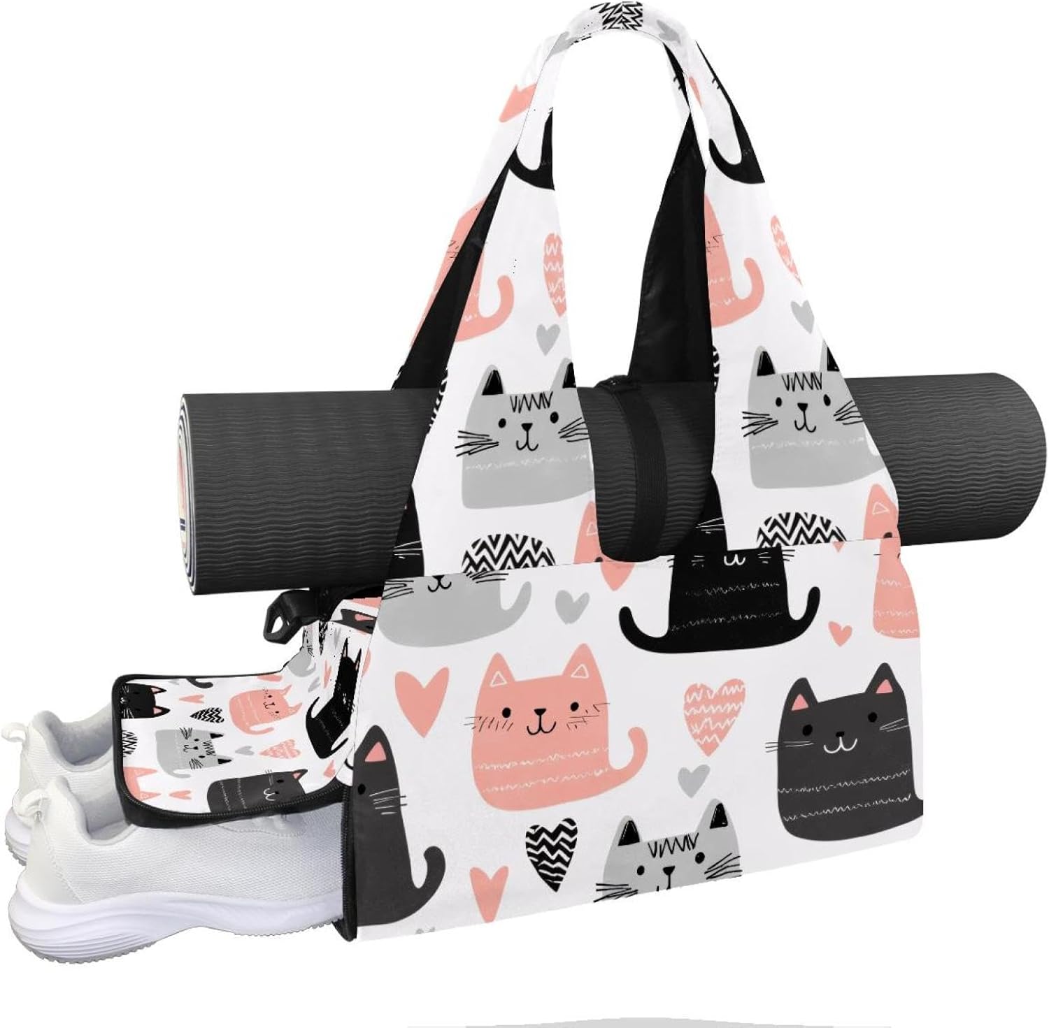 Yoga Mat Bag, Gym Workout Bag with Shoe Compartment, Cats Pilates Bag for Women, Quick Access Storage Yoga Tote Bag for Sports Travel Office