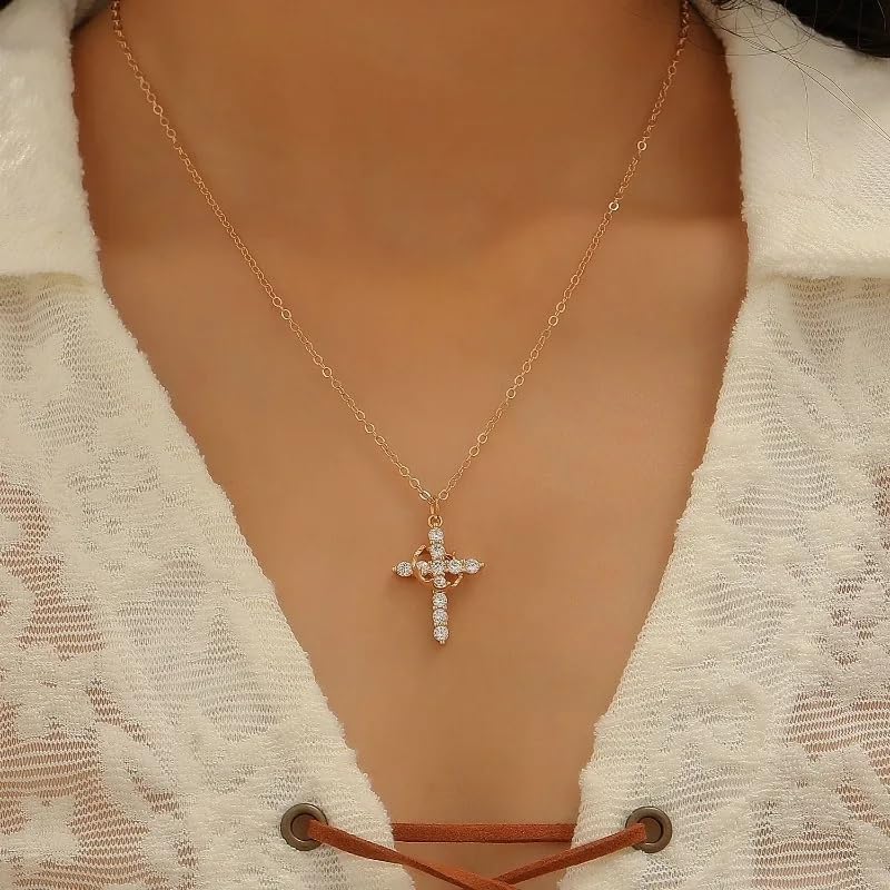 Cross Crown Necklace for Women: Cubic Zirconia 14K Gold/Silver Plated Cross Necklace Baptism Christian Gifts for Women - Image 5