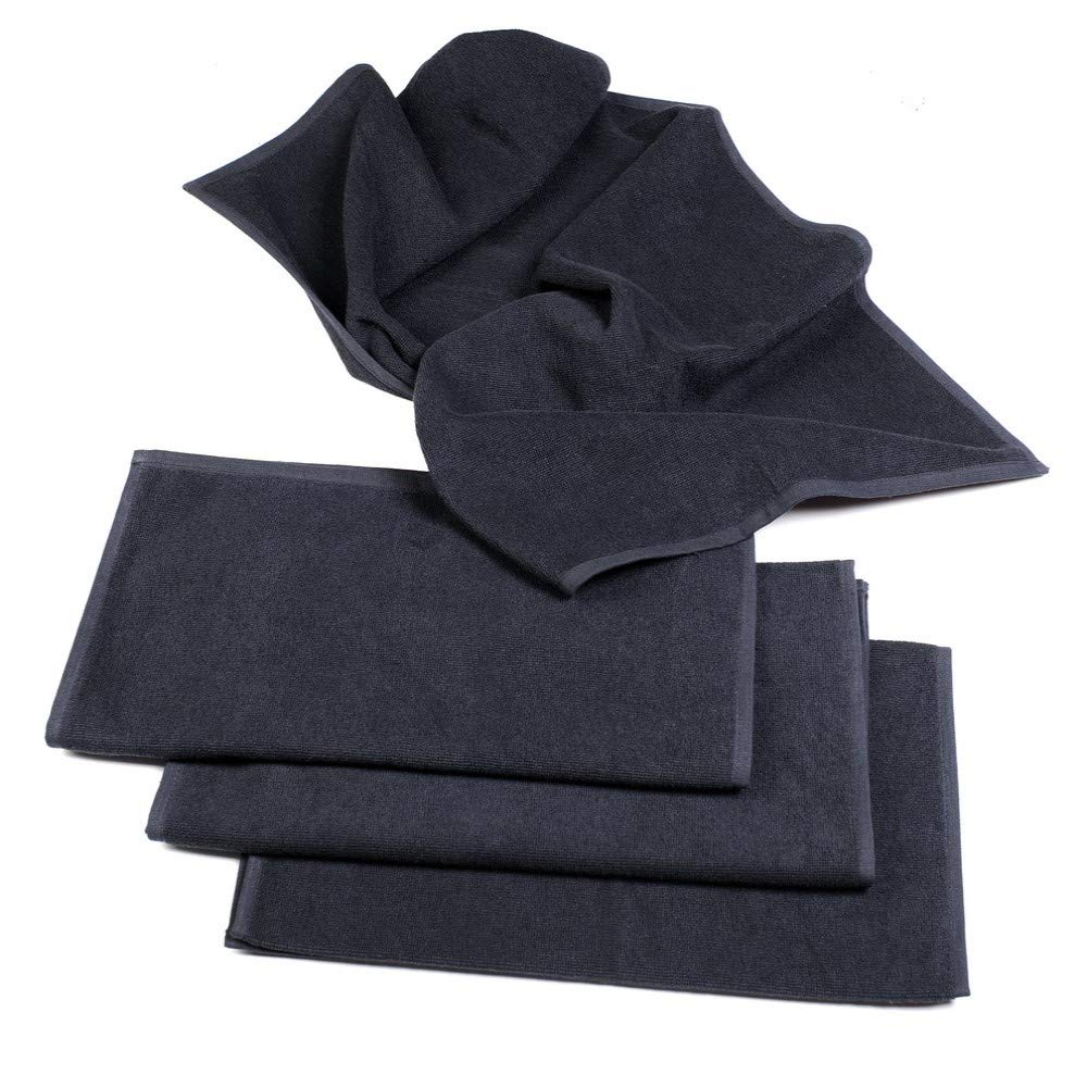 Friseurhandtuch Telo asciugamano professionale da parrucchiere, confezione da 12 pezzi, nero, non stinge, 100% cotone 2, spugna a filo ritorto, 40 x 90 cm