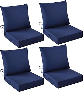Outdoor Chair Cushions, 24 x 24 Inch Outdoor Cushion for Patio Furniture, Patio Chair Cushion, Waterproof & Fade Resistant Deep Patio Furniture Cushions Set with Handle and Ties, Navy Blue (Set of 4)