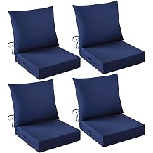 Outdoor Chair Cushions, 24 x 24 Inch Outdoor Cushion for Patio Furniture, Patio Chair Cushion, Waterproof & Fade Resistant Deep Patio Furniture Cushions Set with Handle and Ties, Navy Blue Set of 4