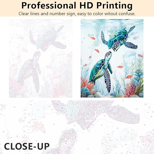 Miniatura 5 de Pintura por números para adultos, tortuga marina, pintura por números, tortuga náutica oceánica, para niños, kits de pintura por números para