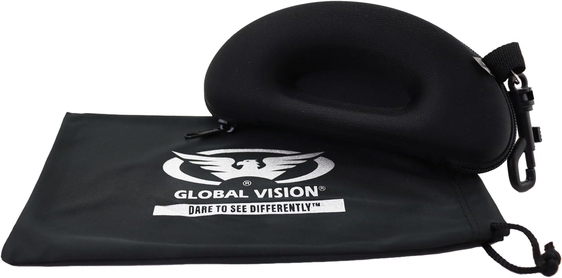 Global VisionPremium Zippered Hard Sunglasses Case and Microfiber Pouch Classic Black
