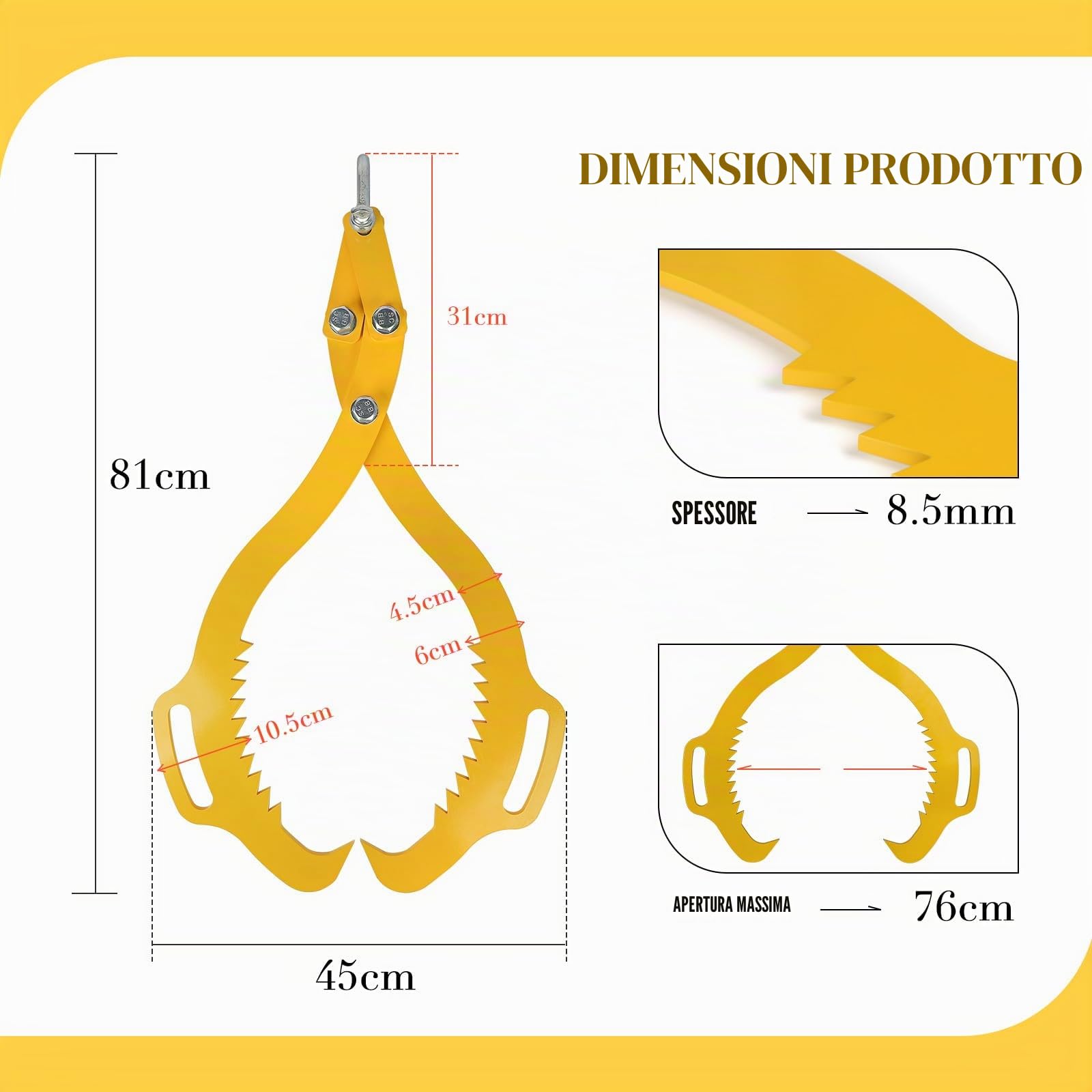 SWAWIS Pinza Forestale per Legna e Tronchi Fino a 760mm Giallo