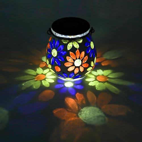Miniatura 2 de Afirst Faroles solares de mosaico para exteriores, luces solares colgantes de cristal, ahuecadas, impermeables, lámpara de mesa decorativa al aire