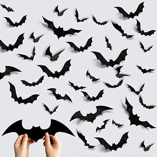 96PCS Halloween 3D Bats Decoration, 4 Different Sizes Realistic PVC Scary Bat Stickers for DIY Home Bathroom Garage Front Door Office Kitchen Halloween Party Decorations Indoor Outdoor Décor