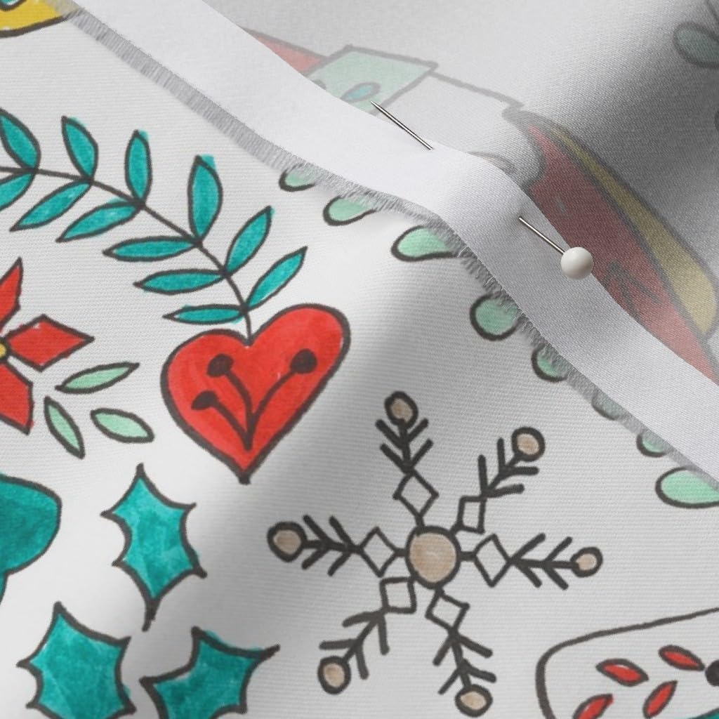 Spoonflower Fabric - Folk Tree Christmas Swedish Scandinavian Art Gnome Holiday Candy Holly Printed on Organic Cotton Sateen Fabric by The Yard - Sewing Quilting Apparel Home Decor