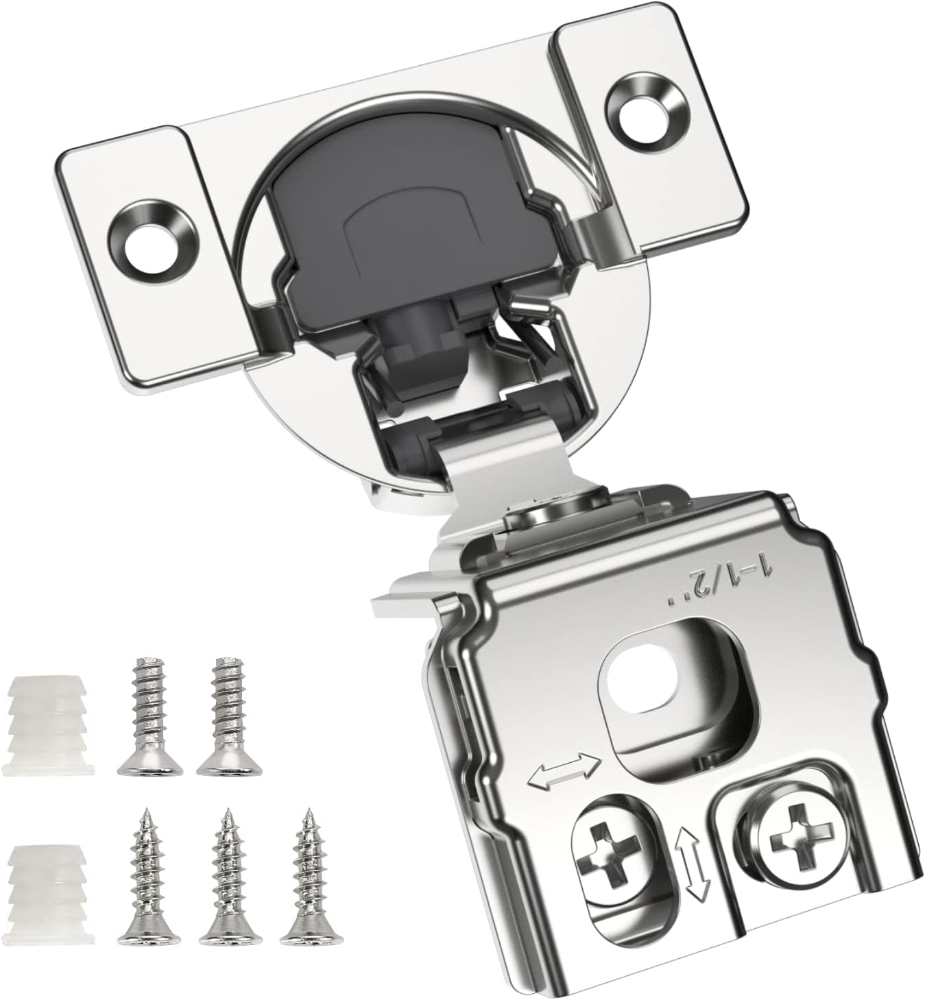 Chibery 60 Pack 1-1/2" Overlay 3D Soft Close Concealed Hinge for Face Frame Door, Smooth Slow Self Closing Hinges, Satin Nickel, Hidden 105° Open Angle Stainless Steel Hinge for Kitchen Cabinet Door 1-1/2 inch Overlay 60 Pack