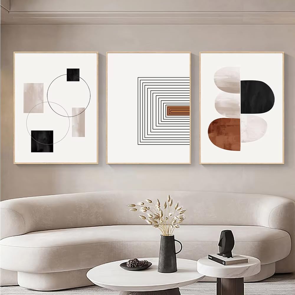 DFZEWKI White Black Line Art Canvas Prints Geometry Abstract Wall Art Decorative for Living Room Bedroom Decor(40x60cm(16x24in) x3/No frame)