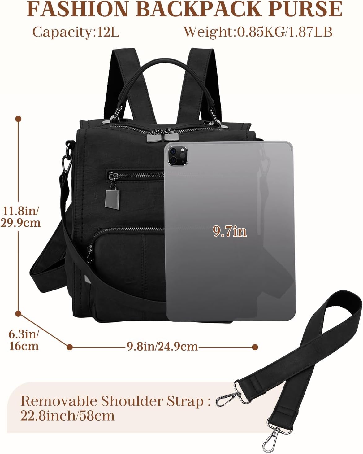 RAVUO Backpack Purse for Women, Fashion Leather Handbags Designer Convertible Satchel Ladies Shoulder Bag 3 Ways to Carry - Image 2