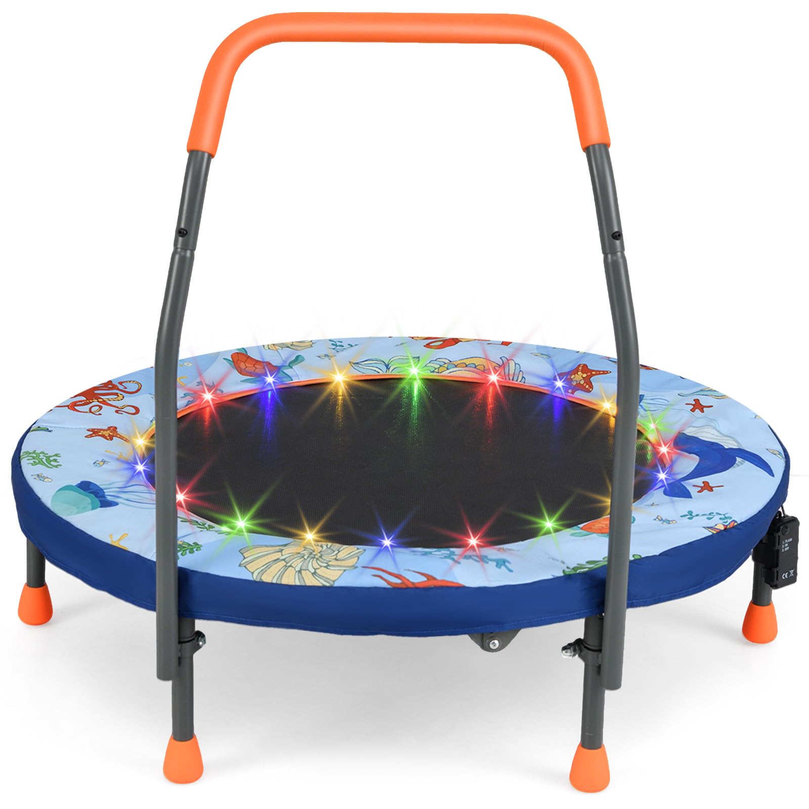 GYMAX Trampoline for Kids, 36” Foldable Mini Trampoline with Lights, Foam Handle & Padded Safety Cover, Toddler Small Recreational Rebounder for Indoor/Outdoor (Light Blue)