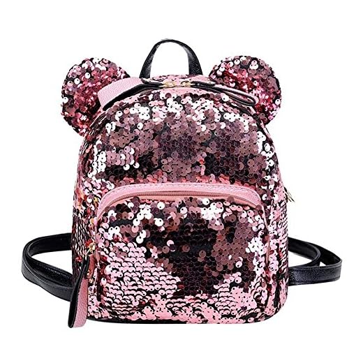 Mochila de viaje OneMoreT, con lentejuelas brillantes y purpurina, para niñas, rosa