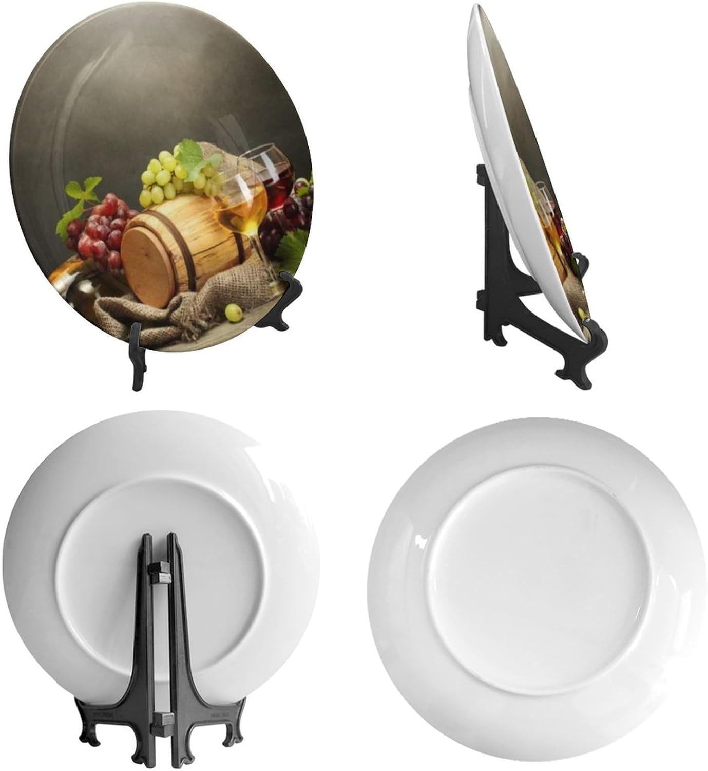装飾プレート 10インチ ワイングラスと樽 ラウンドディスプレート テーブルトッププレート装飾 スタンド付き ディスプレイ リビング
