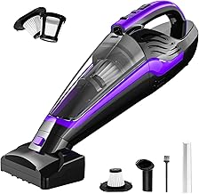 Powools Pet Hair Handheld Vacuum, Car Vacuum Cleaner Cordless Rechargeable, Hand Vacuum with Reusable Filter and Motorized Brush for Carpet, Couch & Stairs, Purple, 17.4"X 4.6"X 6.6"