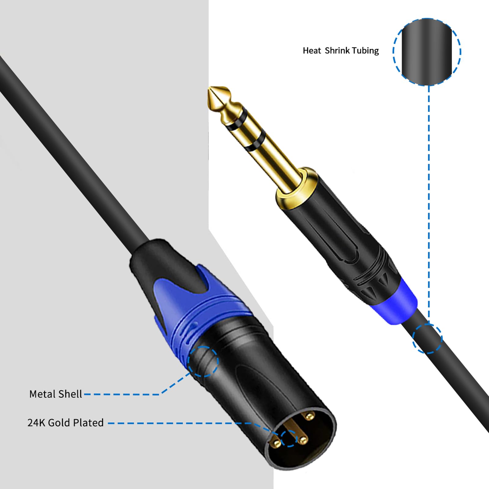 3-poliger XLR-Stecker auf Dual 6,35 mm 1/4 Zoll TS Mono-Mikrofon-Patchkabel, Stecker XLR auf Doppel 6,35 mm TS Y Splitter-Konverterkabel, Dual 1/4 Zoll Mono auf XLR-Stecker,