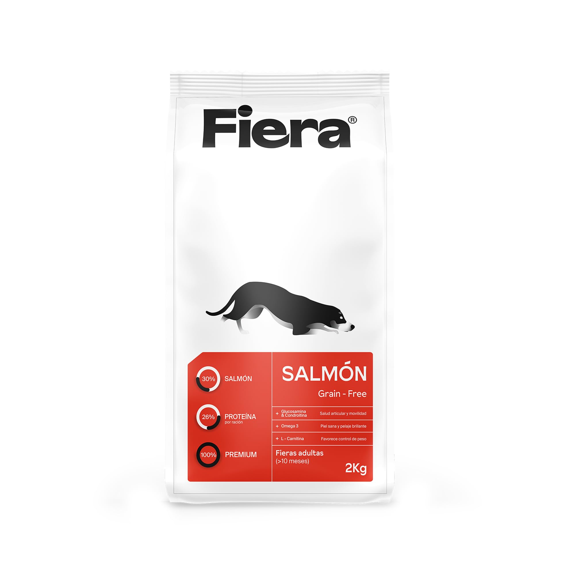 FIERA Pienso para Perros Adultos, Comida Perros Seca, Natural, Sin Cereales, Salmón Fresco, 2KG, Comida Natural 30% Salmón, Omega 3, Alto en proteínas, Fácil Digestión, Antioxidantes