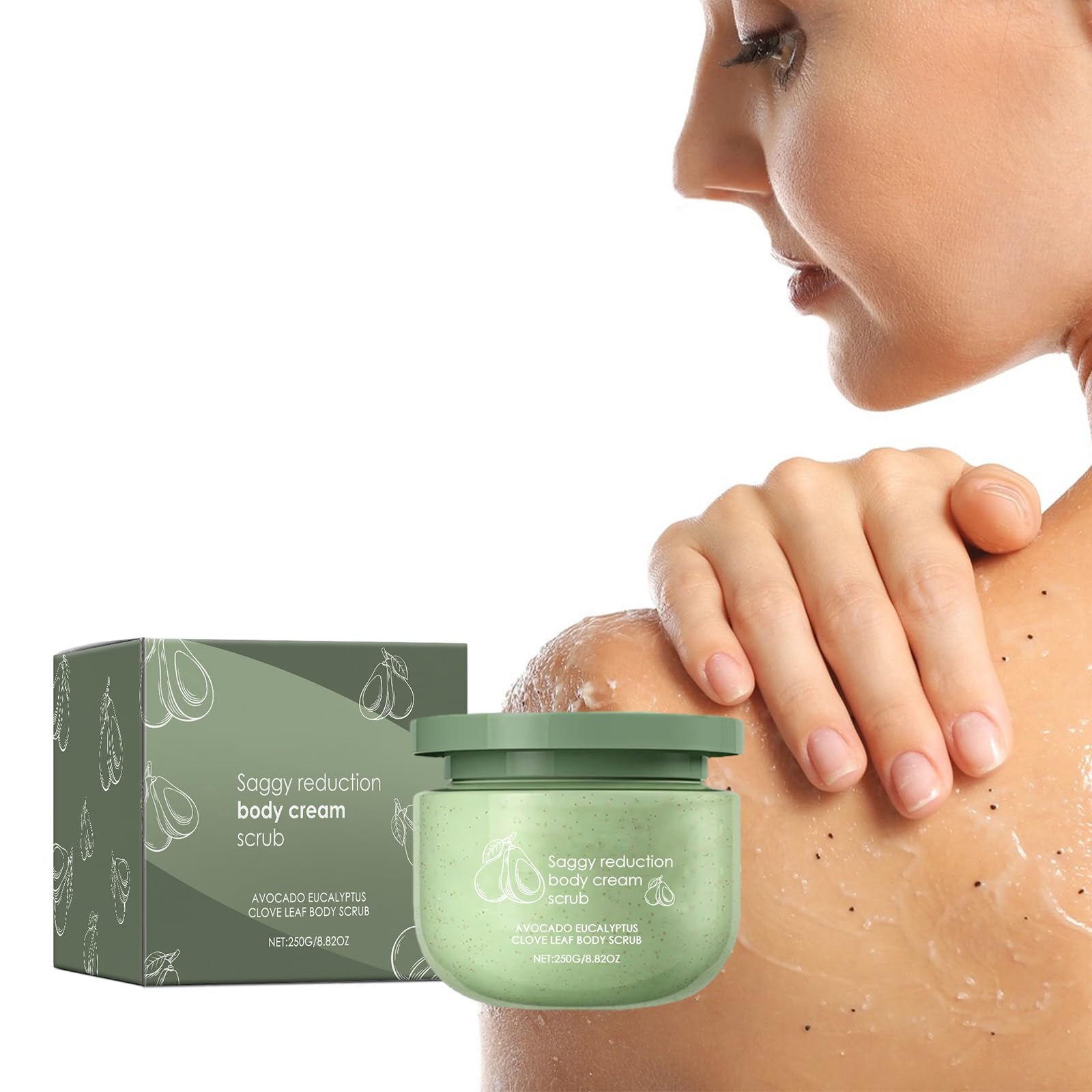 Avocado Body Scrub Exfoliante Corporal de Avocado, Limpieza Profunda de Cara y Cuerpo, Elimina Eficazmente La Piel Muerta y Nutre La Piel, Mejora La Textura, Apto Para Todo Tipo De Piel, 250g