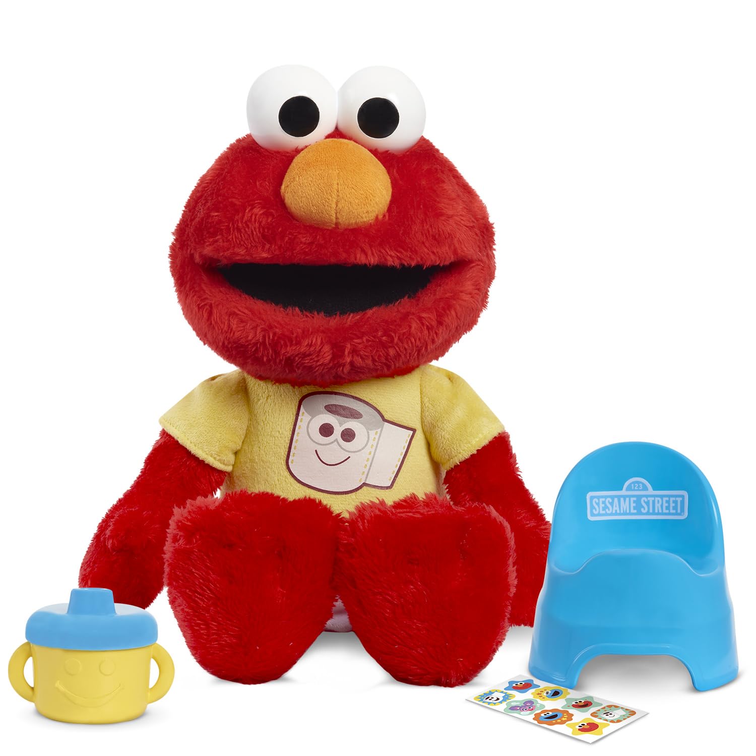 Sesame Street Potty Time Elmo 12-Inch Sustainable Plush Stuffed Animal, Sounds and Phrases, Potty Training Tool, Kids Toys for Ages 18 Month by Just Play