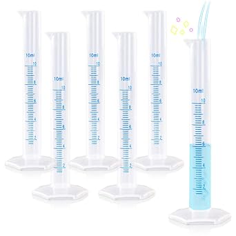 6pcs Measuring Cylinder 10ml Graduated Cylinder Clear Plastic Measuring Cylinder Polypropylene Scientific Graduated Cylinder Set with Double Sided Markings, Pour Spout & Hexagonal Base