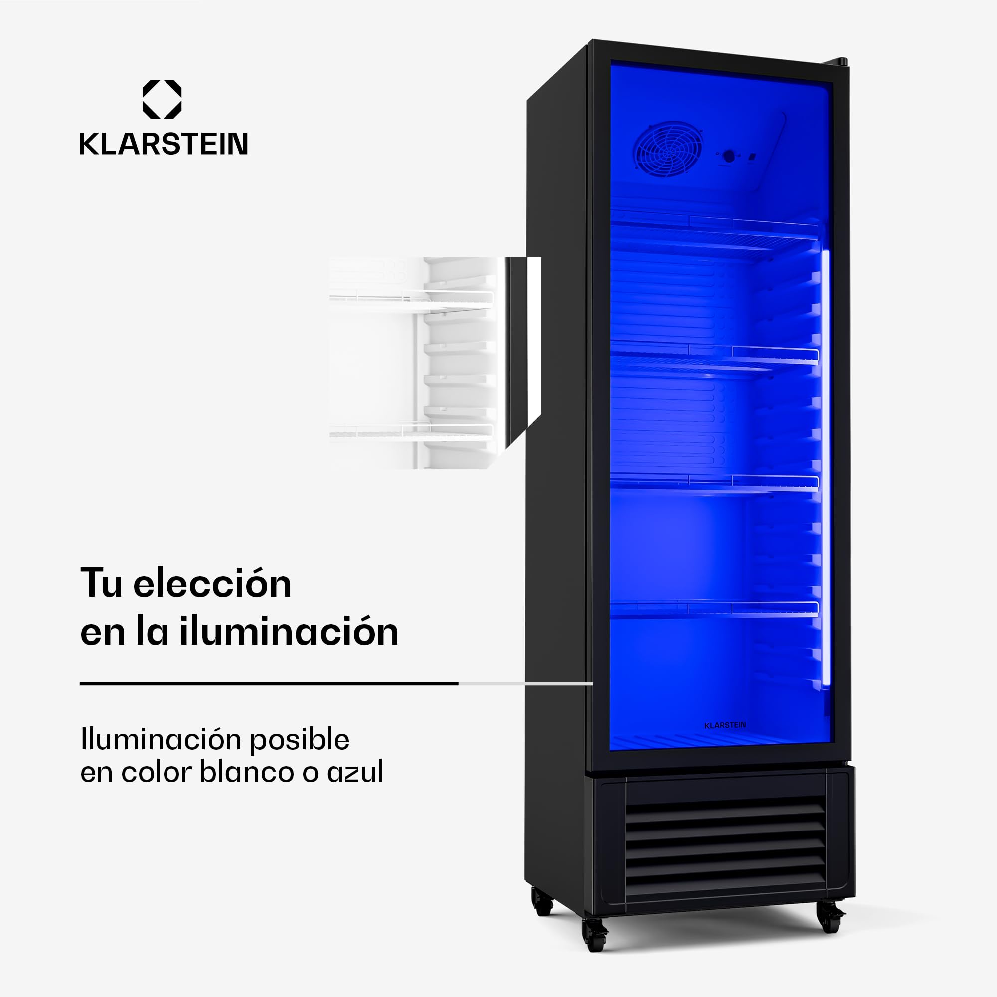 KLARSTEIN GrandCooler 306L Nevera Para Bebidas - Frigorífico para Bebidas con Puerta de Doble Acristalamiento, Iluminación Led, Termostato Mecánico, Ruedas Giratorias, 0-10°C