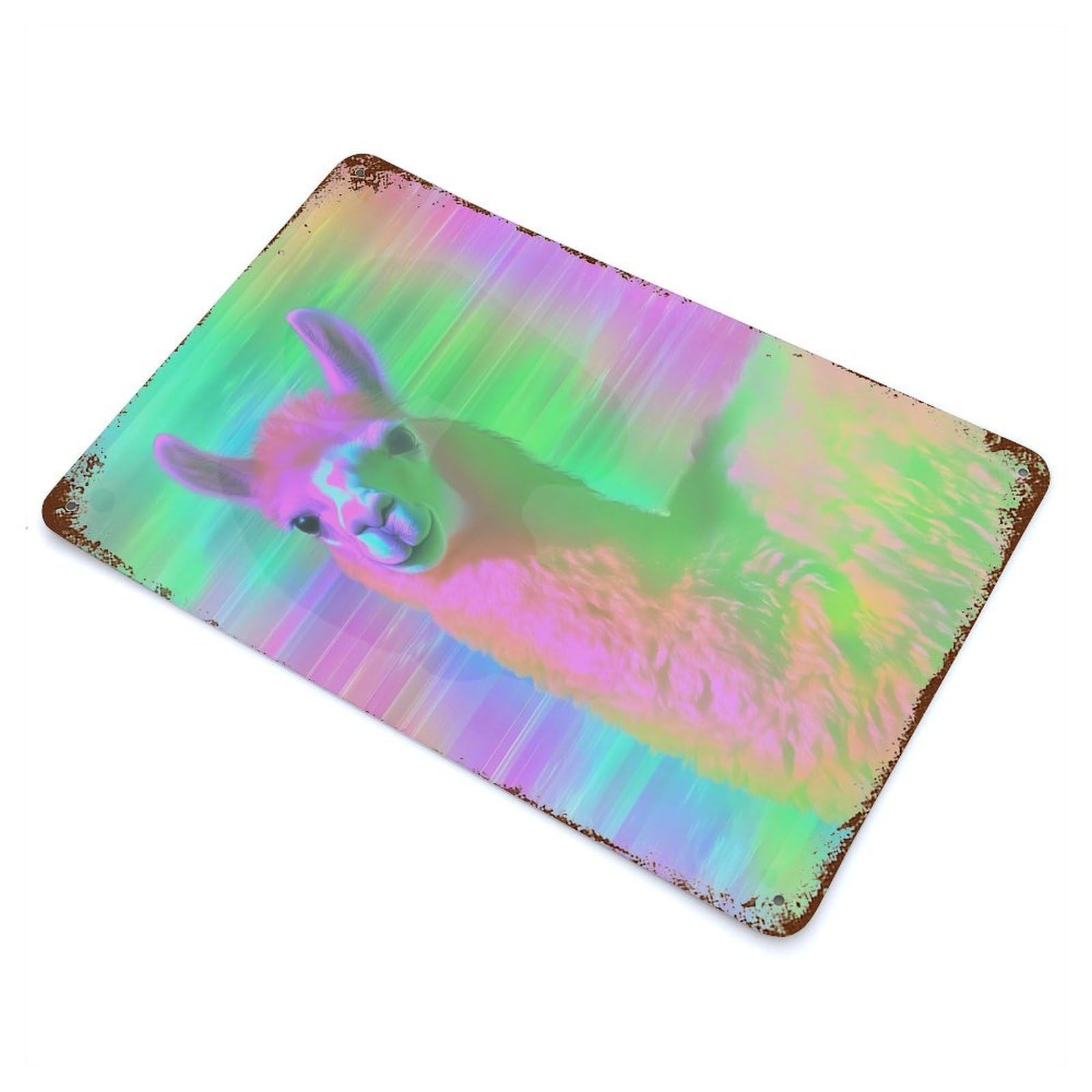 Decorative Tin Sign Llama in Neon Glow 11.8"x7.9", Vintage Wall Decor for Pub, Kitchen And Man Cave Decor