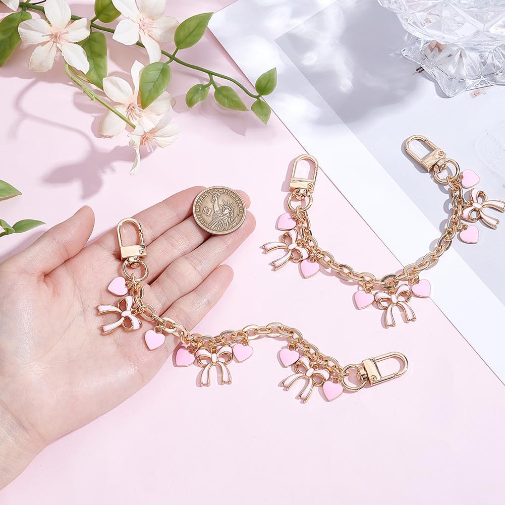 Beebeecraft 2Pcs Bow Purse Chain Strap Gold Bowknot Purse Charm 7.9 Inch Decorative Bag Extender Chain Strap Replacement with Enamel Pink Bowknot for Handbags Clutch Crossbody Shoulder Bags Wallets - Image 3