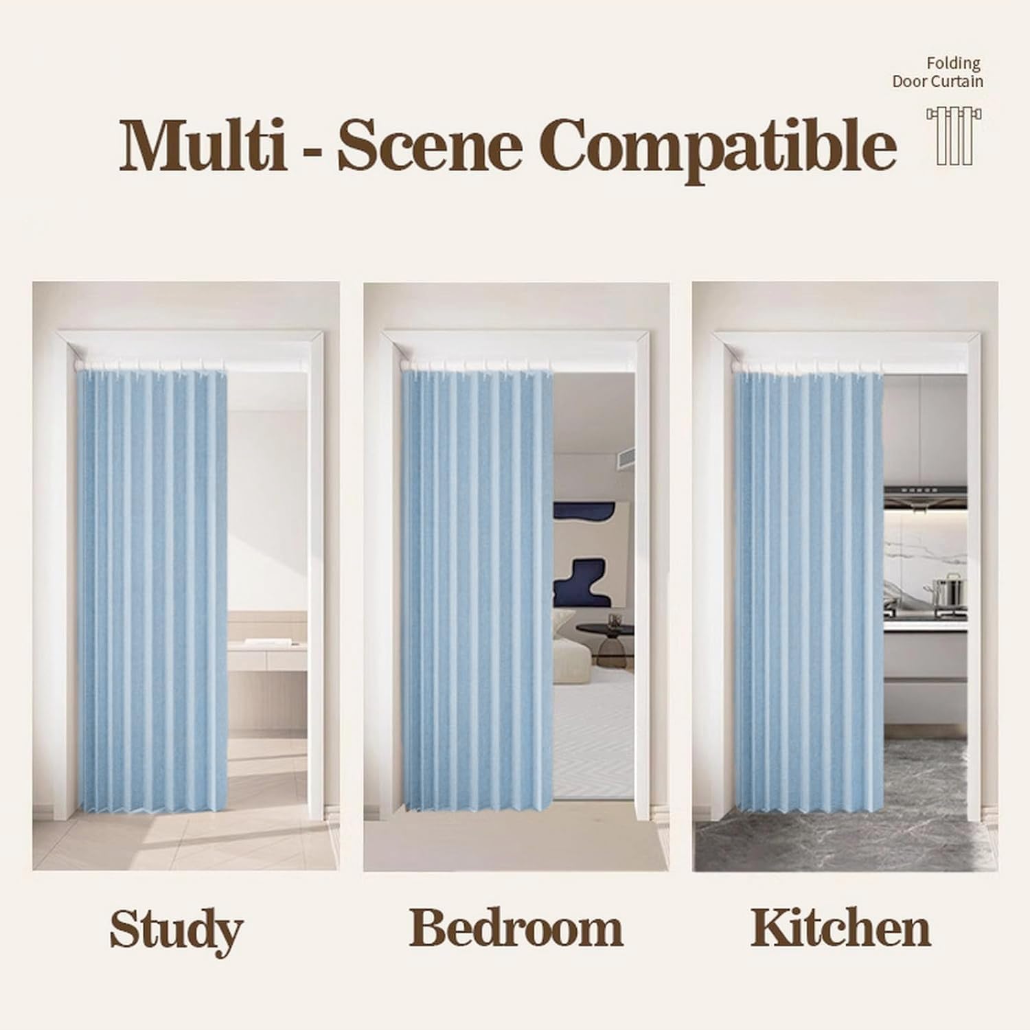 Custom Blackout Fabric Pleated Curtains for Sliding Doors, bedrooms, bathrooms and Temporary Doors.-Sky Blue- W140cmxH220cm
