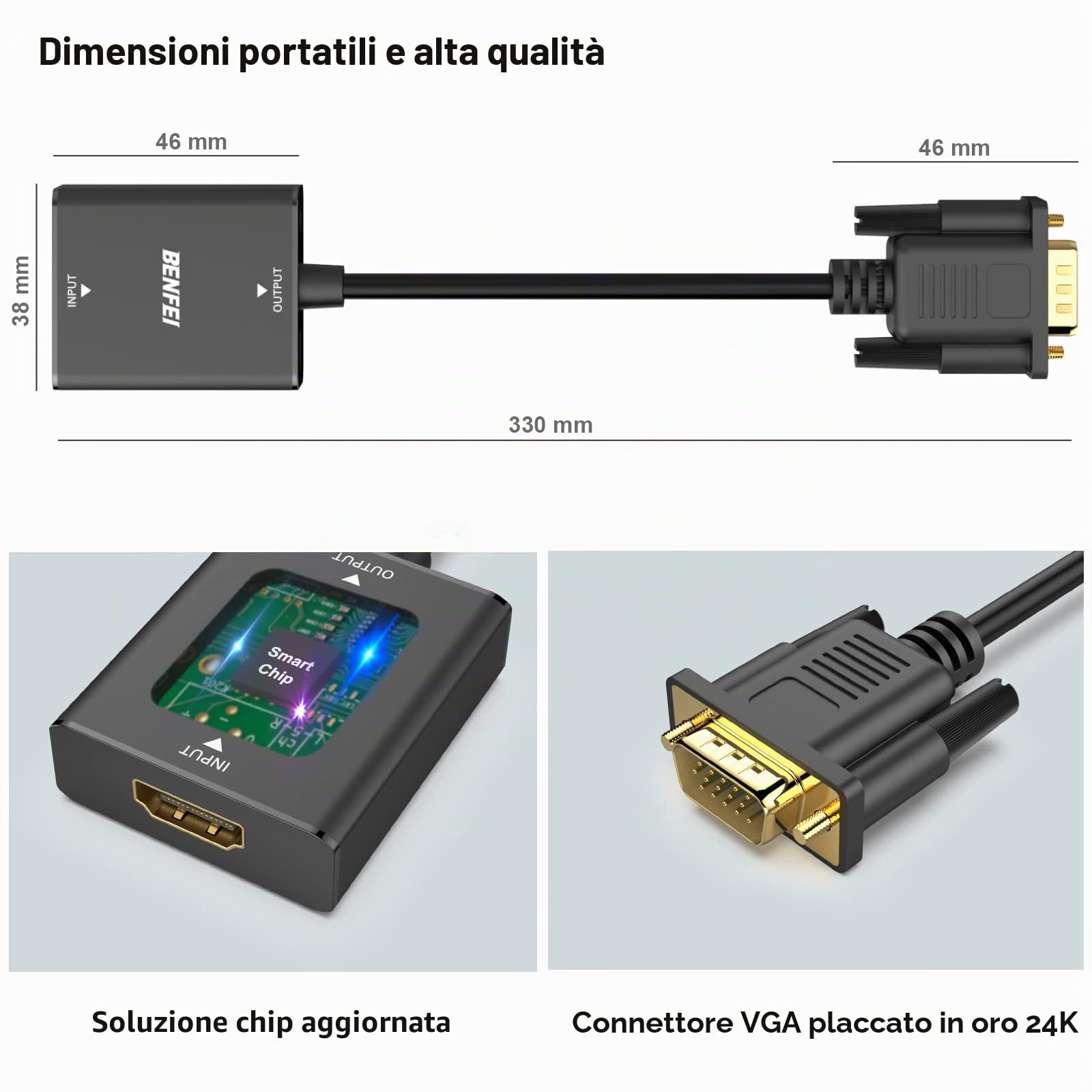 BENFEI Adattatore HDMI a VGA 3.5 mm jack audio, Unidirezionale, Femmina a Maschio, Compatibile con TV Stick Laptop PC Raspberry Pi Roku Xbox