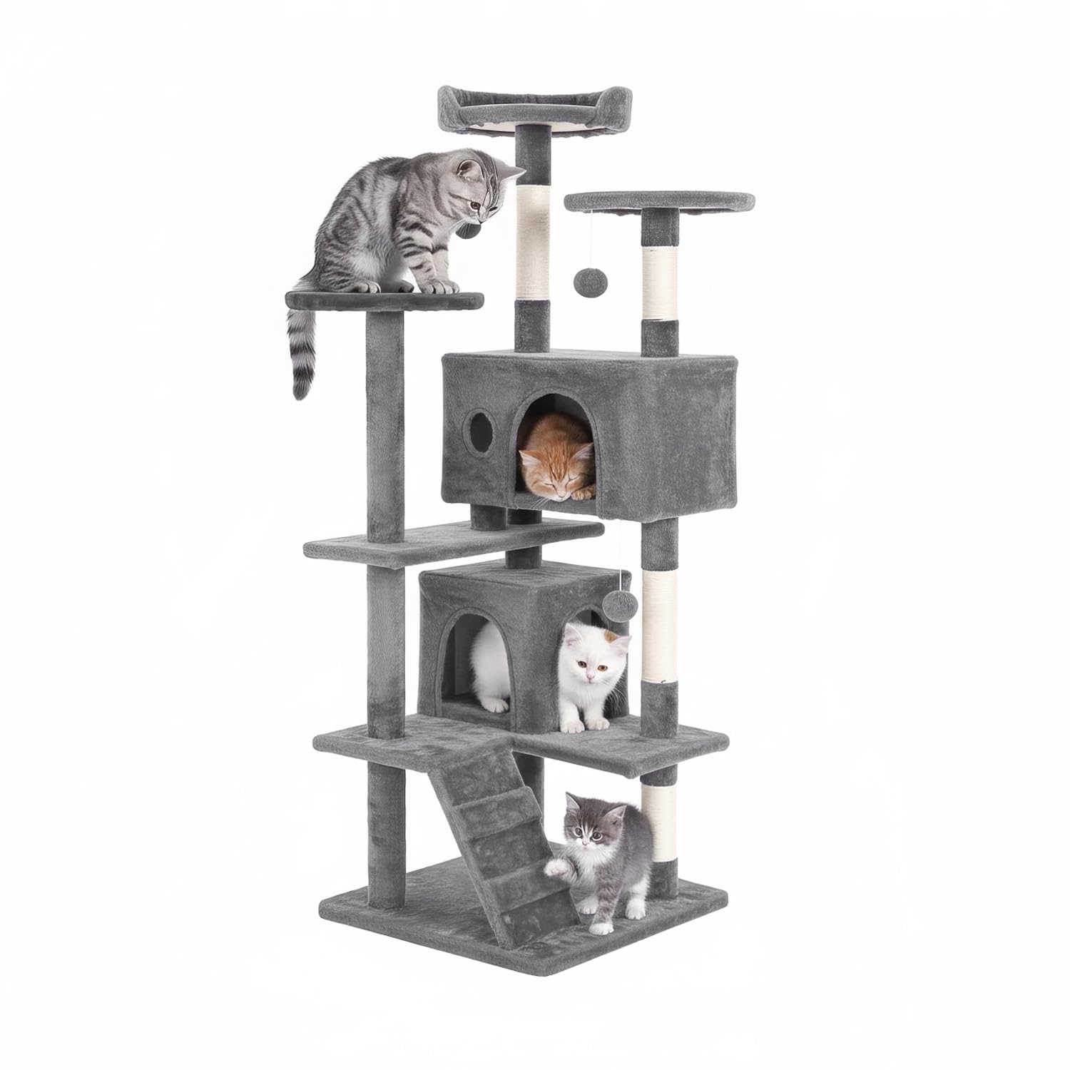 BestPet 139cm Cat Tree Tower for Indoor Cats,Multi-Level Furniture Activity Center with Scratching Posts Stand House Condo Funny Toys Kittens Pet Play House,Light Gray