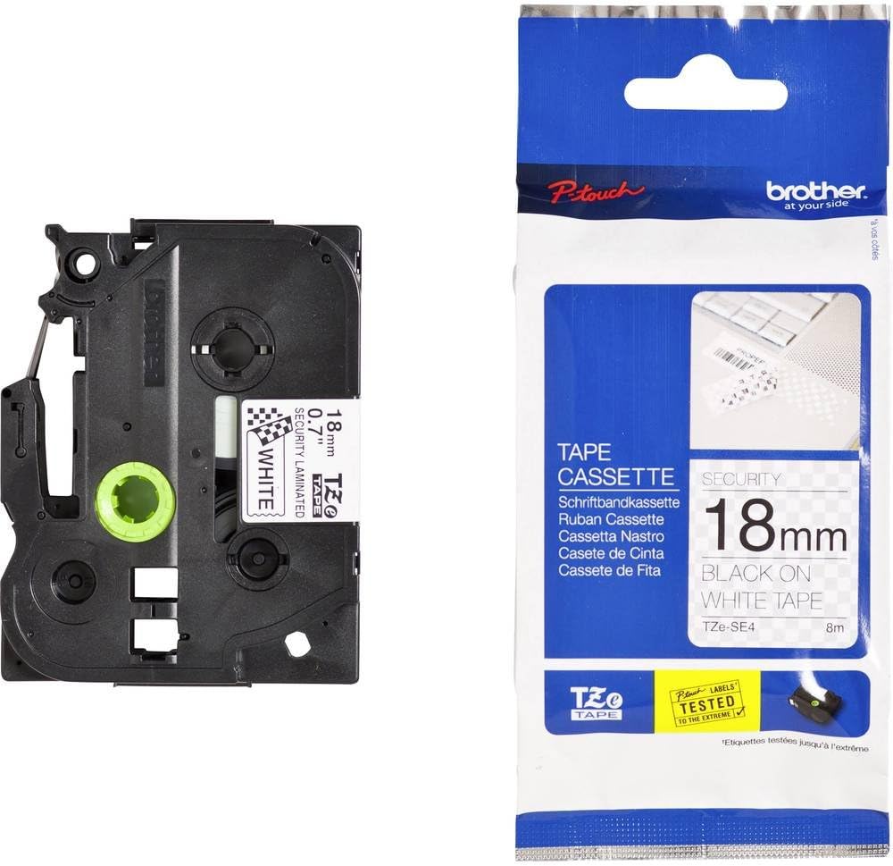 Brother TZe-SE4 Labelling Tape Cassette, Black on White, 18mm (W) x 8M (L), Security, Brother Genuine Supplies