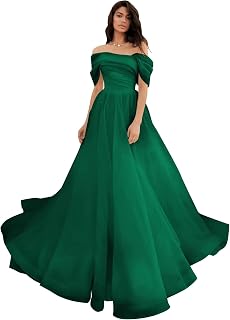 Off Shoulder Tulle Wedding Dresses for Bride Long Puffy Ruched A Line Prom Dress Ball Gown