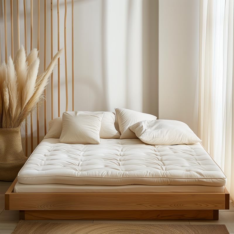 Sleep and Beyond myWoolly Latex Topper, 100% Natural Wool and Latex Filled Mattress Topper,3 in Thick, Queen 60x80, Ivory