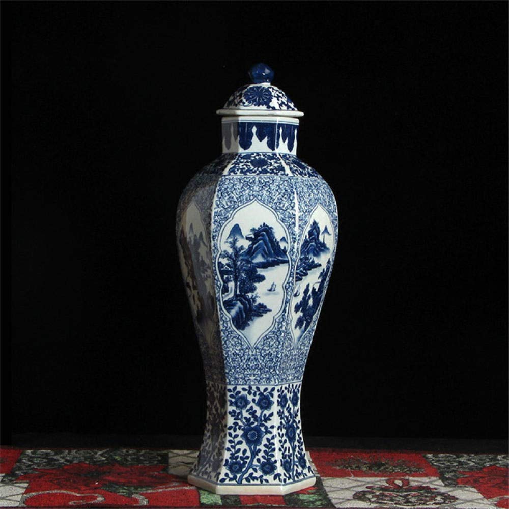 Adornos for el hogar Estatuas Esculturas coleccionables Adornos Adornos Estatuas Esculturas Tarro clásico Azul y Blanco Cerámica Paisaje Cerámica Sala de Estar Estante Antiguo Artesanías de Vino