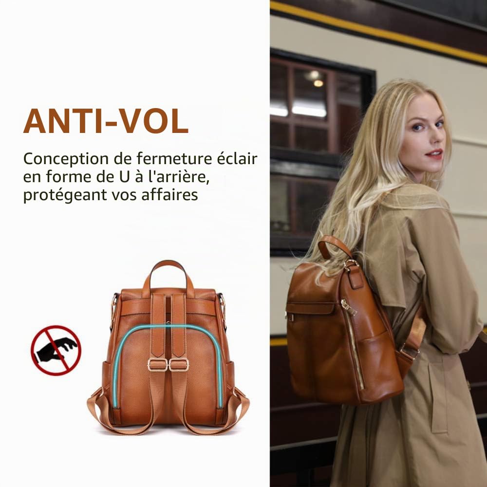 Kattee Sac à Dos Antivol Pour Femme Sac à BandoulièRe En Cuir VéRitable Mode Dames Sacoche Sacs