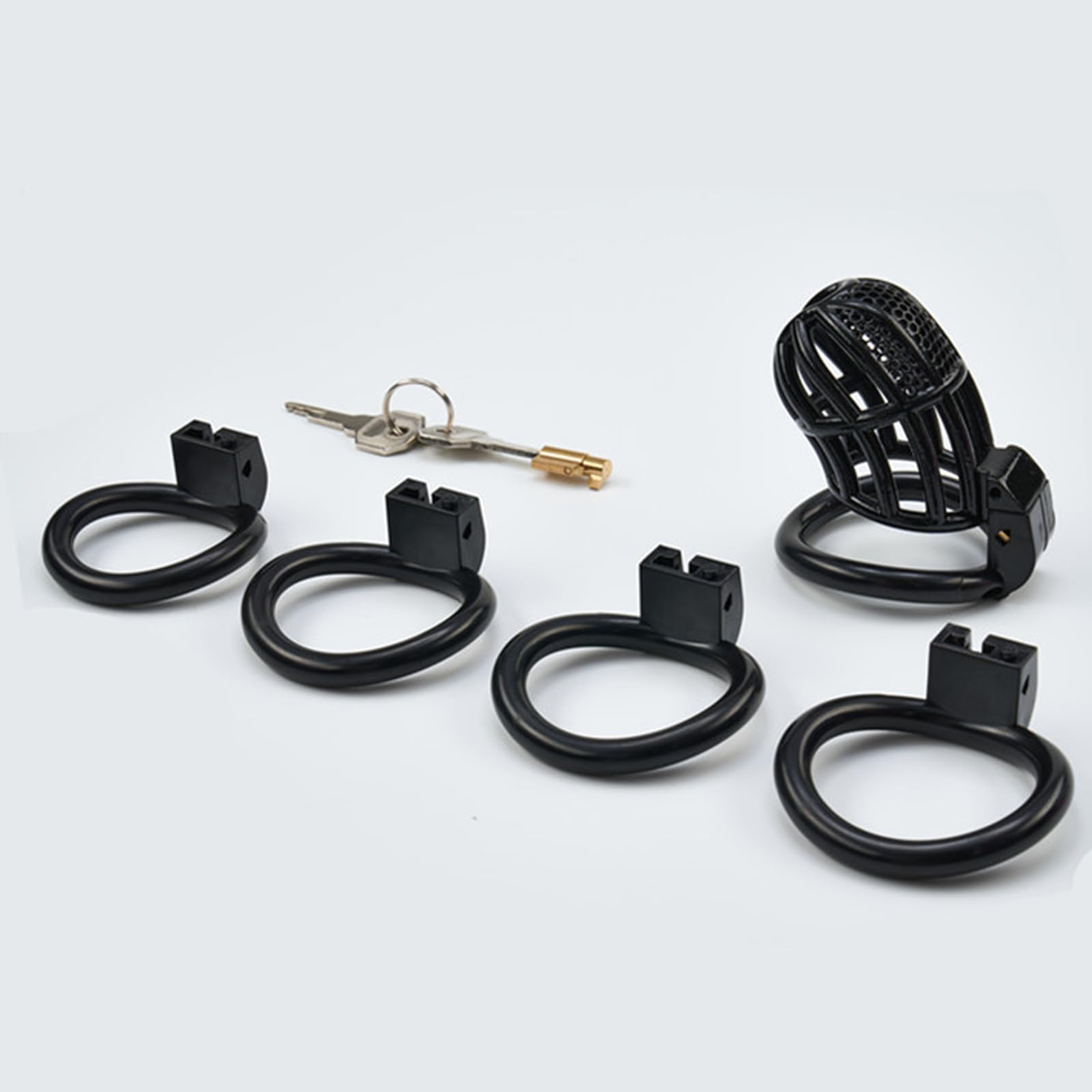 BDSMYEE Jaula de castidad para pene con 4 Anillos para el Pene Extraíbles, chastity cage bdsm Juguetes Eróticos Para Adultos, jaula castidad hombre castigo jaula castidad (Negro, C)