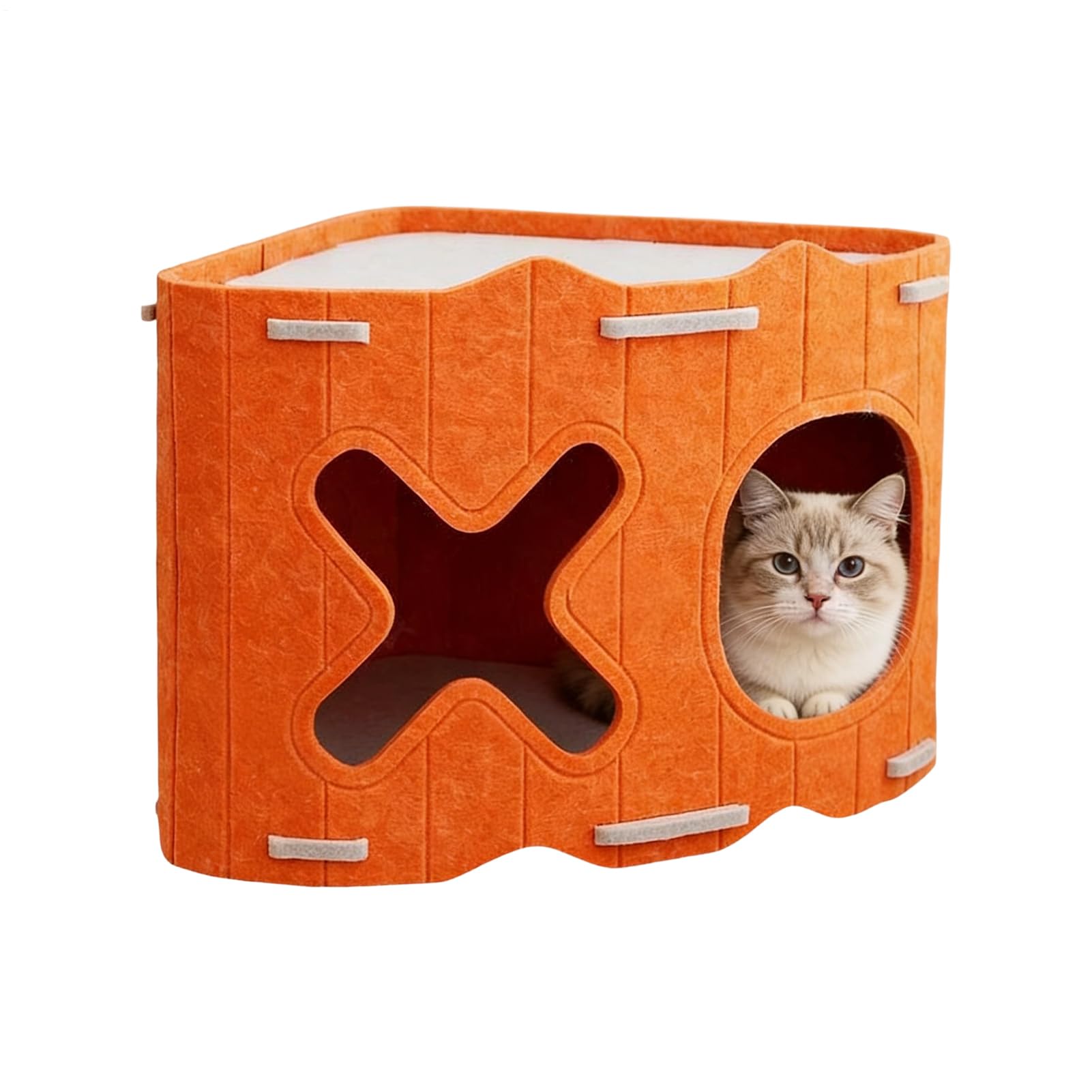 Cama casa semicerrada para mascotas con cueva térmica de fieltro