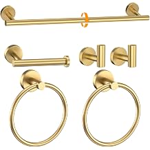 Brushed Gold Bathroom Hardware Set 6-Pieces Towel Bar Set Stainless Steel Bathroom Accessory Set 23.6 Inch Wall Mounted Towel Rack