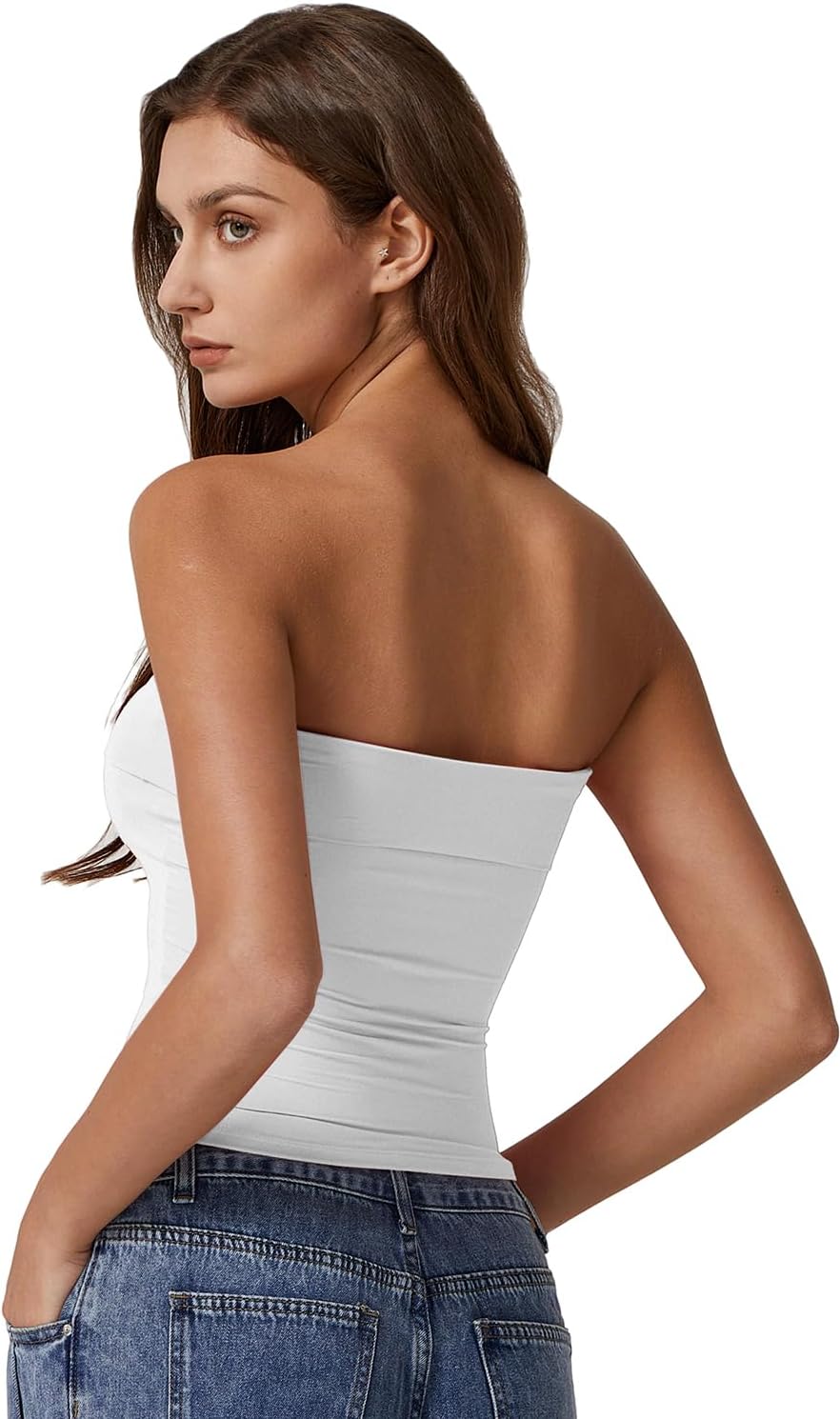 QINSEN Women's Tube Tops Strapless Bandeau Tops Double Lined Slim Fit Summer Going Out Tank Tops - Image 2