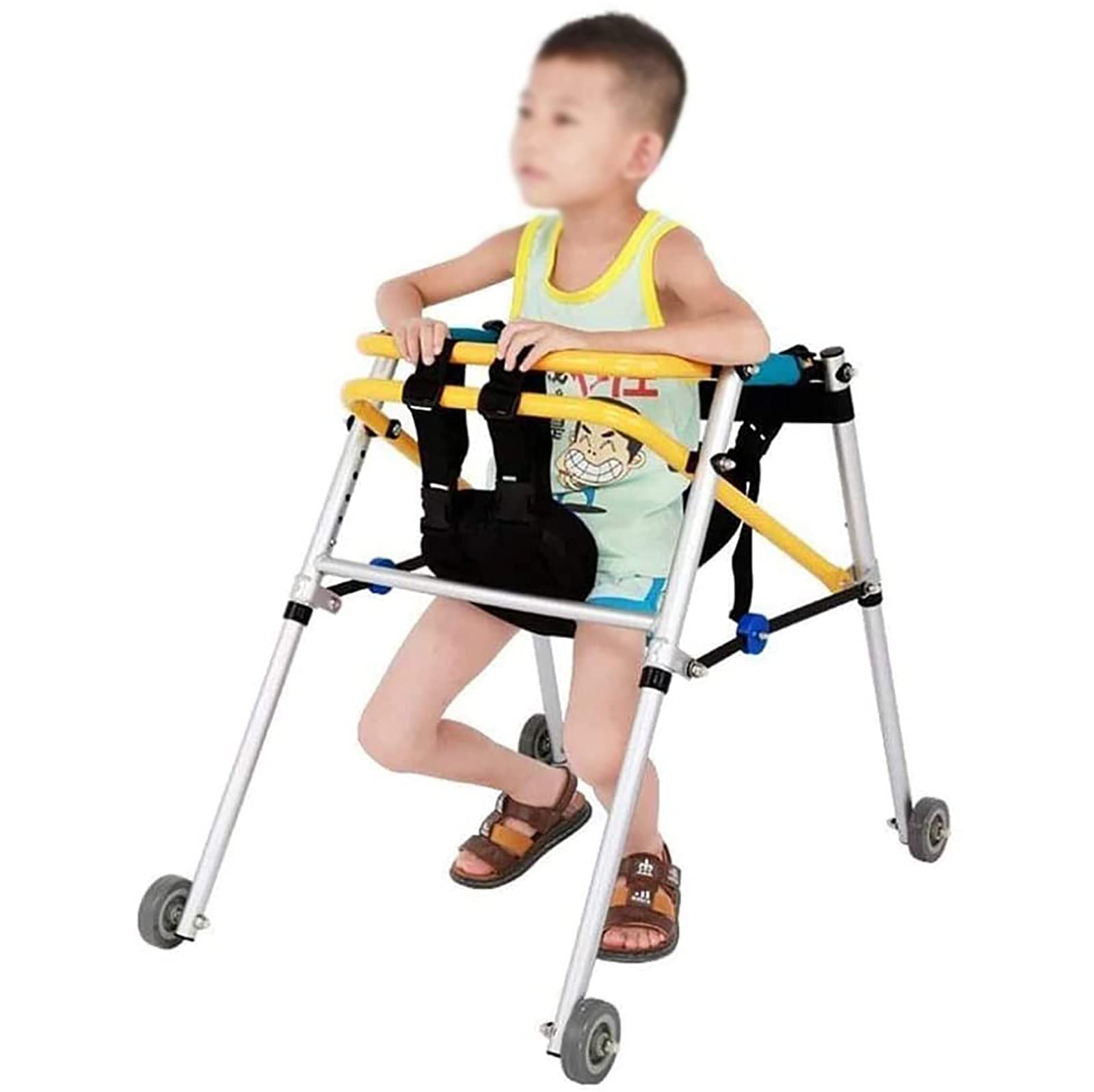 Light Folding Step Step Foot Frame Child Rehabilitation Rollator Walker Drive, Aluminum Alloy 4 Wheels Children Mobility Walking Aids with Seat