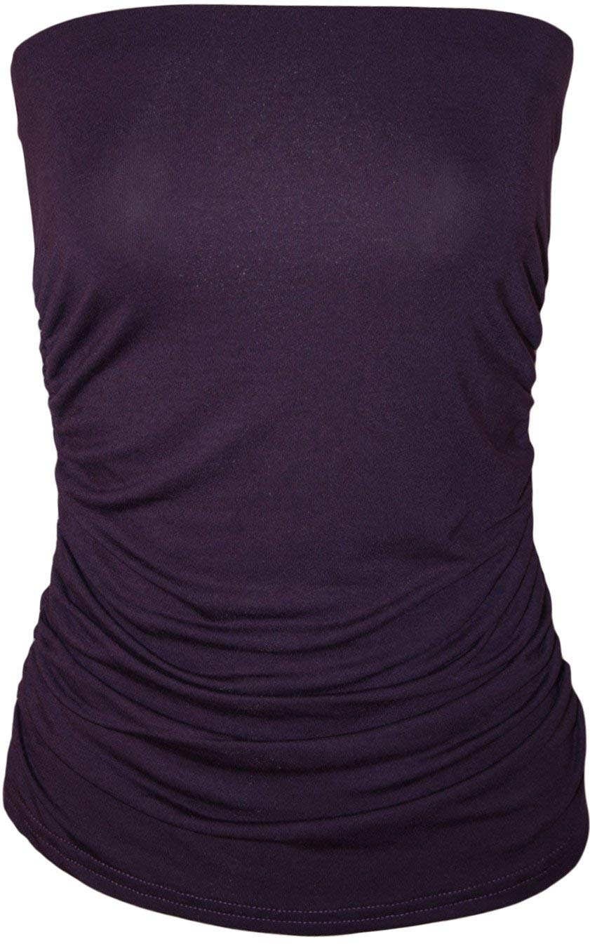 Wearall Women's Purple Plus Size Plain Black Bandeau Strapless Boob Tube Top 20-22