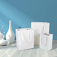 Vista 5 de HUAPRINT Paquete de 30 bolsas de papel pequeñas blancas con asas, bolsa de regalo de 5.25 x 3.75 x 8 pulgadas para venta al por menor, recuerdos
