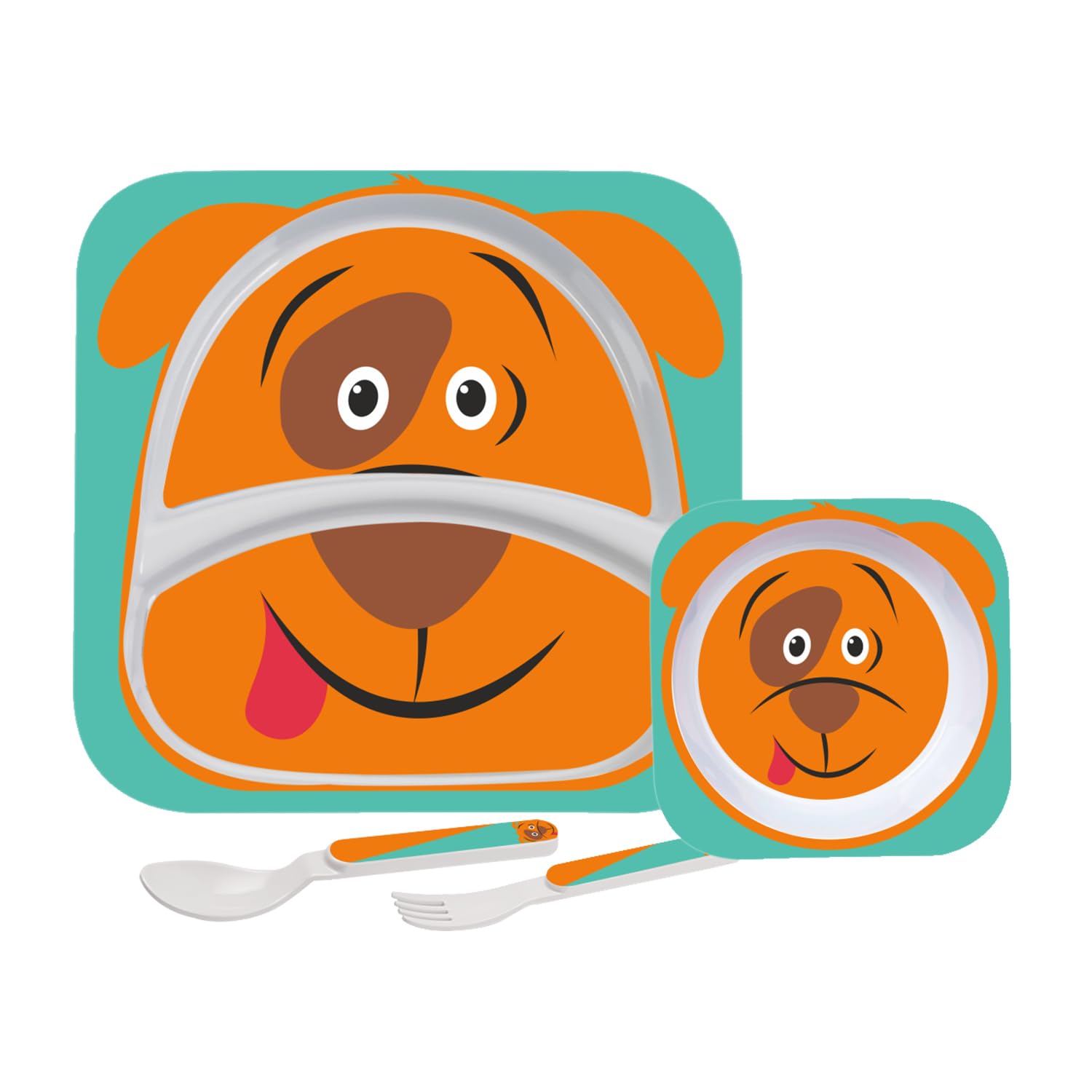 Cello Kids Meal Melamine Dinner Set with Dog Print | Safe and hygenic for Kids to use | Attractive and Long Lasting Designs | Break Resistant | Orange, Set of 4-image-5