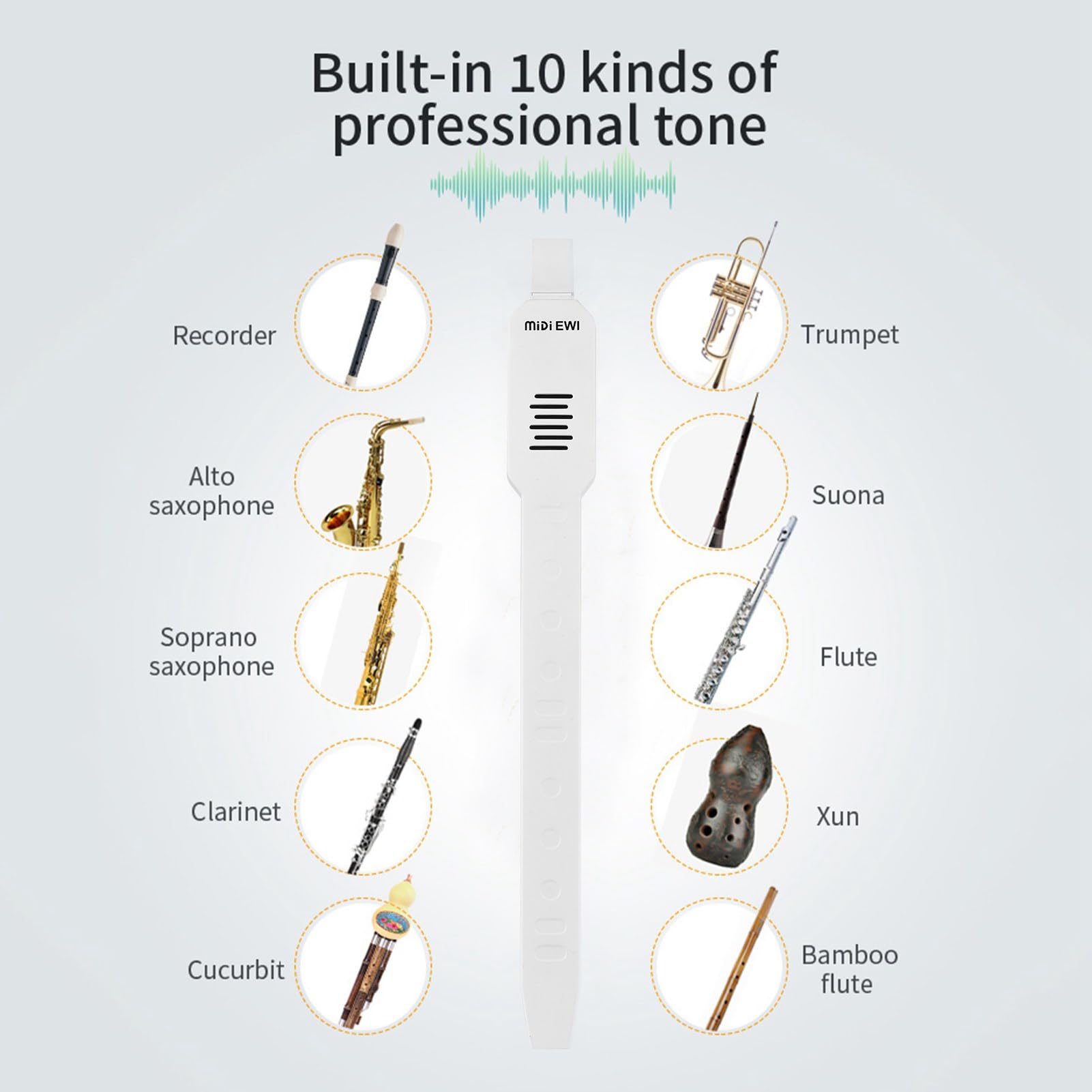 Instrument à Vent électronique, BT Digital Wind Instrument DC02 Mini Instrument de Vent électronique Numérique avec Buse Amovible et Batterie Rechargeable, 10 Tons (WHITE)