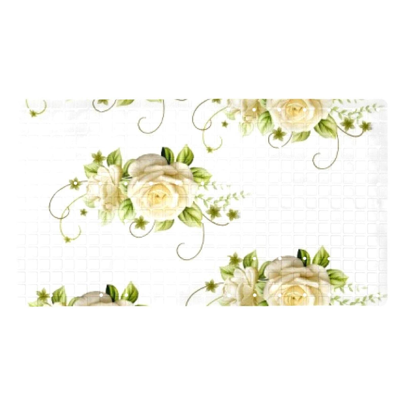Tapis de salle de bain rose et blanc avec ventouses pour douche