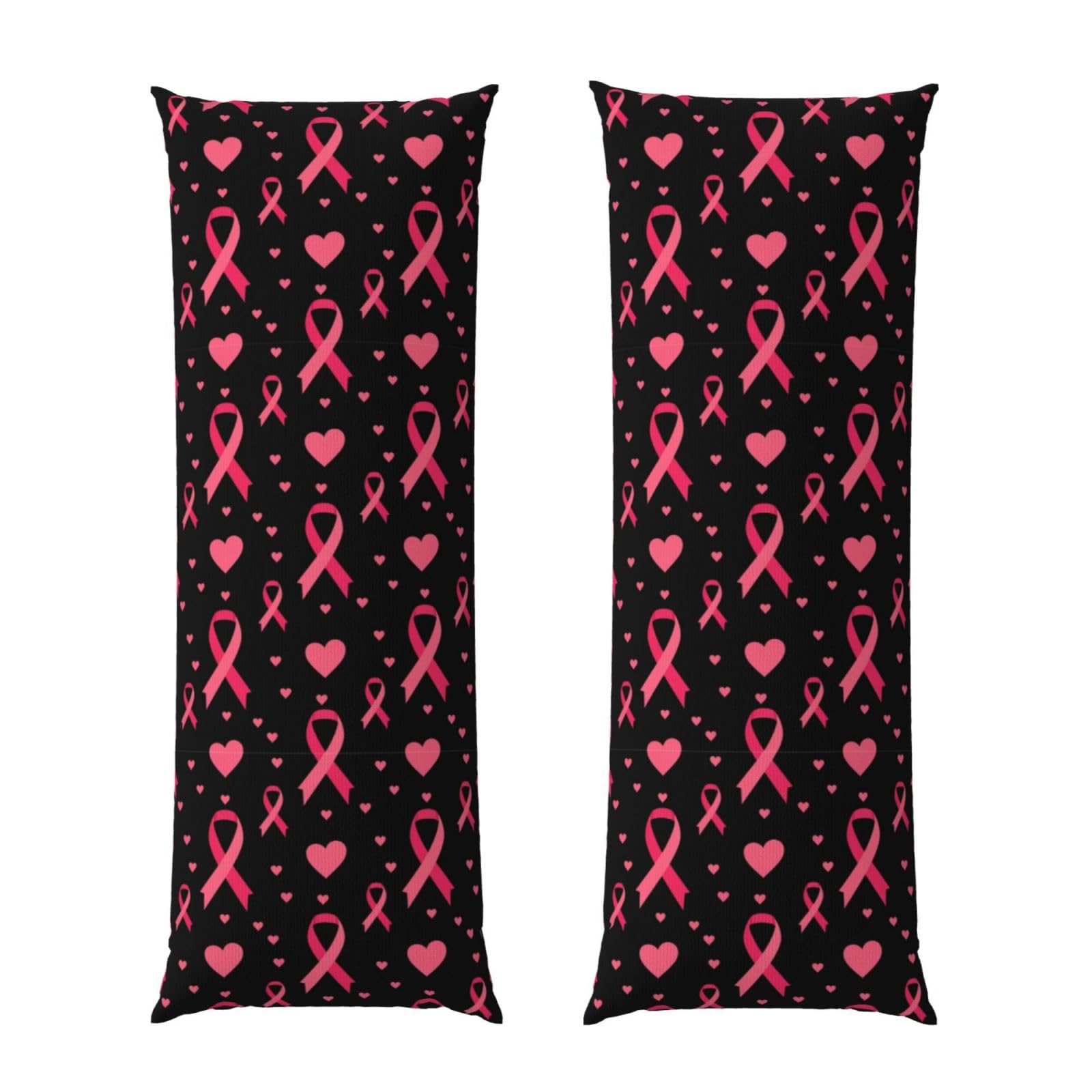 Pillowcase for Body Pillow 20x54, Breast Cancer Awareness Ribbons Love Heart Black, Premium Soft Brushed Fabric with Hidden Zipper, Breathable Machine Washable Cover for Bed Sofa