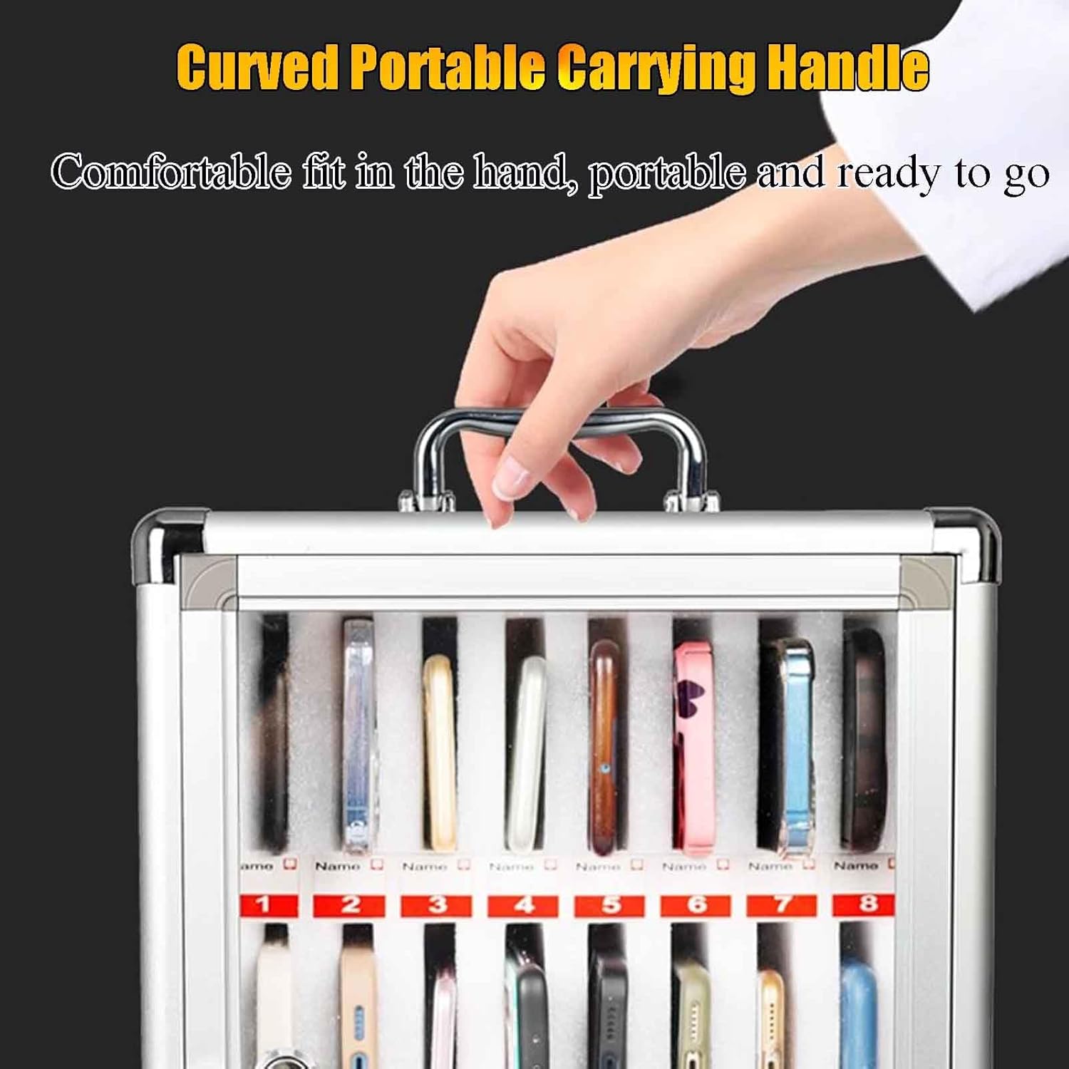 Portable Wall-Mountable Mobile Phone Storage Cabinet - 36-Position Aluminium Alloy Organizer for Classrooms, Offices, and Factories (Silver-B)