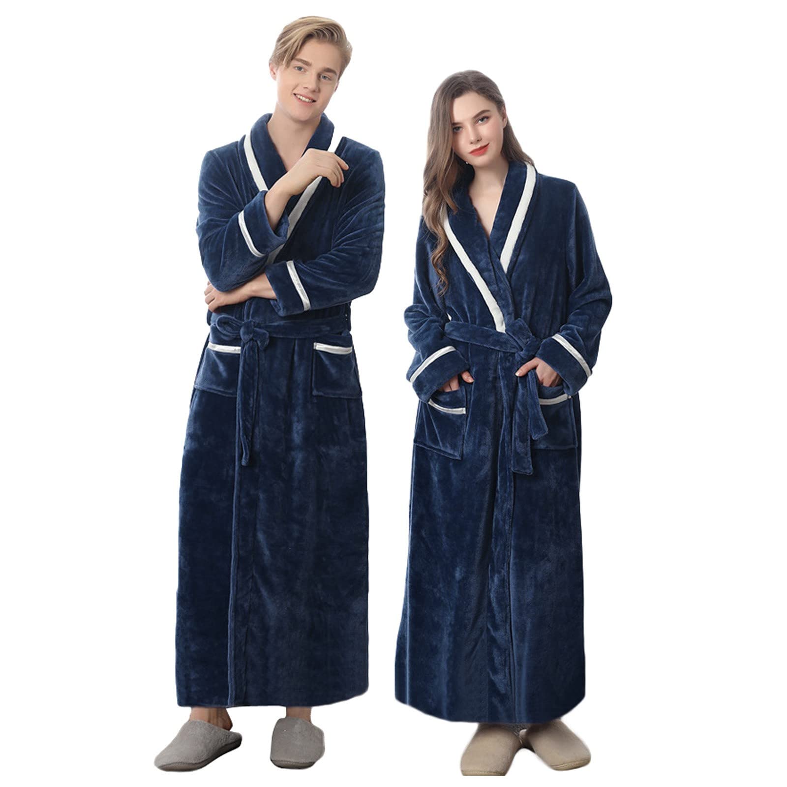 Accappatoio da donna lungo, soffice, accappatoio da uomo, XXXL, senza | Pigiama con tasche, taglie grandi, unisex, per adulti, in tinta unita