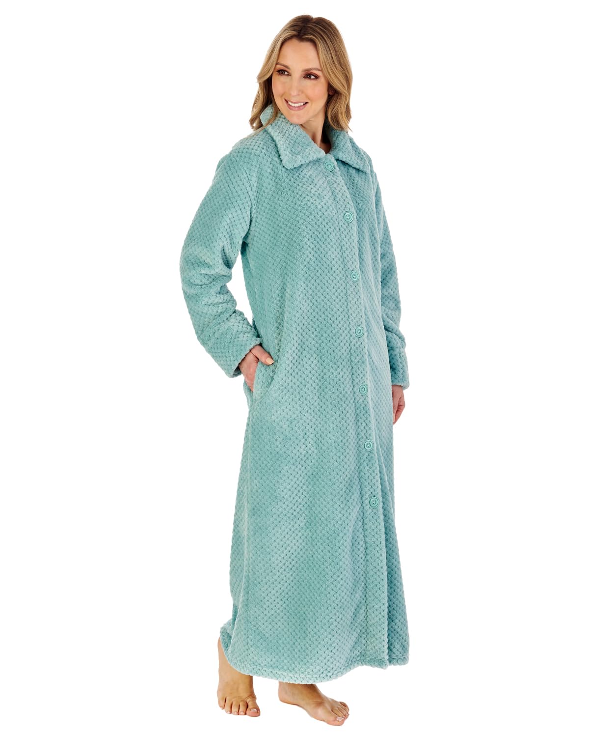 Slenderella Women's Green Longer Length Luxury Waffle Fleece Button Through Housecoat (16/18, )