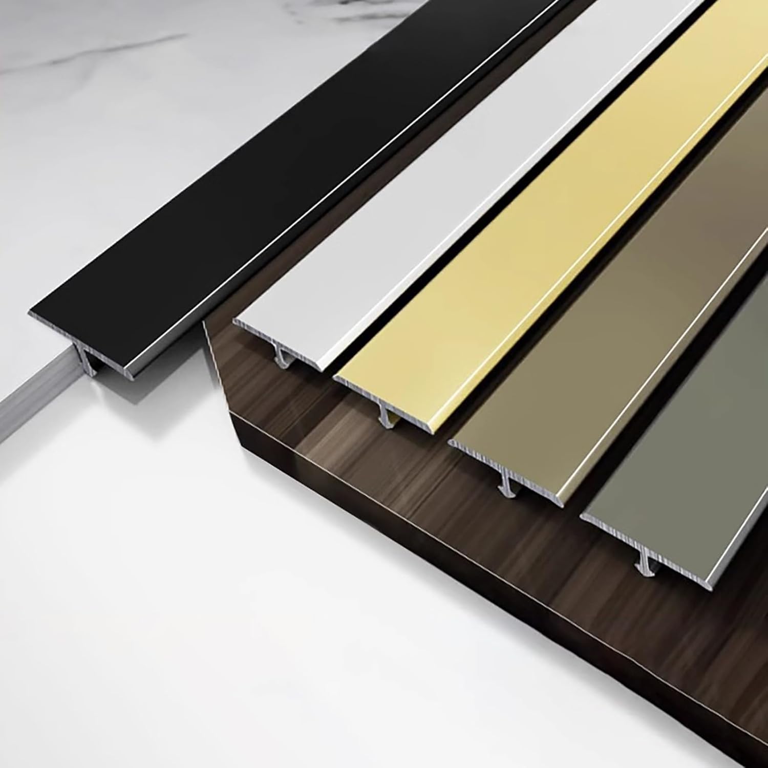 2 Pcs Stainless Steel Transition Strip Profile, Flat Aluminium Rail Cover, T-Profile Compensation Strip for Flooring(Gold,2.7m*25mm)